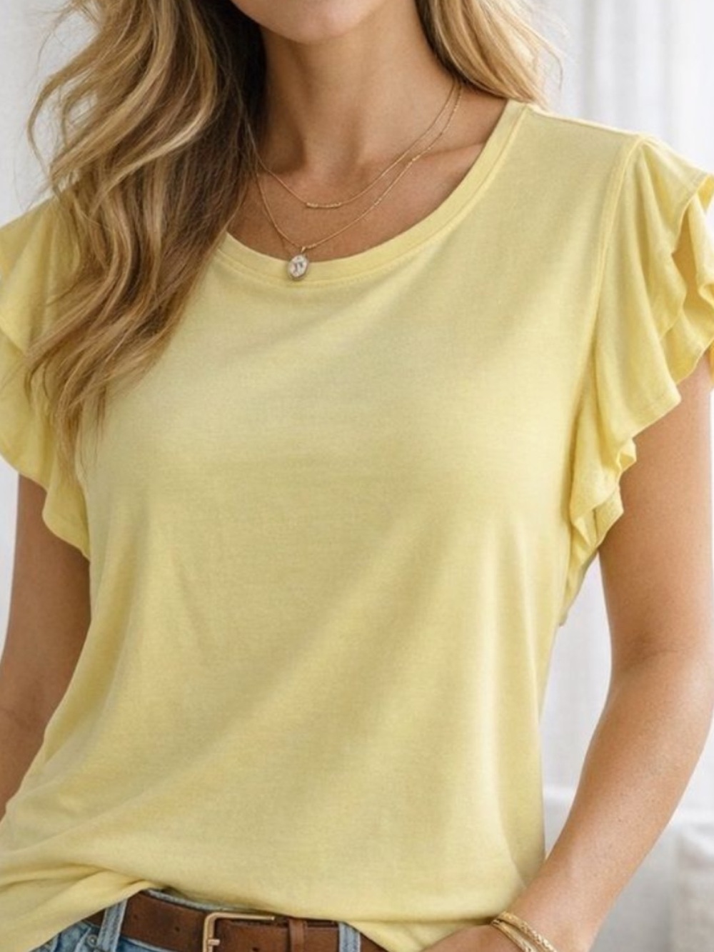 Chico's Lemon Ruffle Sleeve Tee